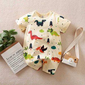 Rompers новорожденная детская одежда Dinosaur Print Print Umbest Summer Cotton с коротким рукавом с коротким рукавом 0-18 м для младенца пижамы с одной кусочкой Y24053074VC