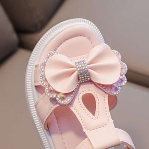 Sandalias Girl Kid Summer Sweet Rhinestone Party Princess Beach Cute Bowknot Soft Sole Flat Sandals Girls Shoes