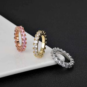 Single-Row Tennis Diamond Ring Micro Pave Bling CZ Stone Iced Out Hip Hop Gold Ring For Men And Women