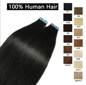 شريط في امتدادات الشعر البشرية المستقيمة برازيلية ملحقات لاصق الجلد لحمة اللون الأسود بني 100 ٪ شعر الإنسان الحقيقي للنساء 20 ٪/لوت