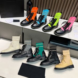 Botas de meias de grife 100% real Boots de couro de couro feminino Casual Casual Up Up Fashion Fashion Boots Botas de luxo Botas de luxo malha de cor lisa de pé 35-42
