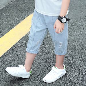 男の子デニムショートソリッドカラーキッズビッグホールジーンズボーイズサマーチルドレン服68 10 12 14 F4531