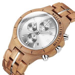 Luxury Men's Wood Watches Multi-function Wooden Wristwatch Fashion Sport Wood Strap Quartz Retro Watch Husband Gift 291y