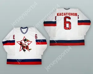 カスタムアレクセイカサトノフ6 HC CSKAモスクワホワイトホッケージャージートップステッチS-M-L-XL-XXL-3XL-4XL-5XL-6XL