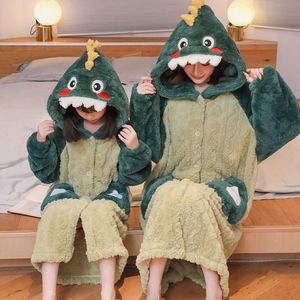 Kids Winter Thicken Warm Home Baby Homewear Animal Dinosaur Cartoon Bathrobe For Children Hooded Gilrs Boys Robe L2405