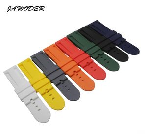 JAWODER Watch band Man 24mm Black White Red Orange Blue Gray Green Yellow Silicone Rubber Diver Watch Strap Without Buckle For Pan7797000