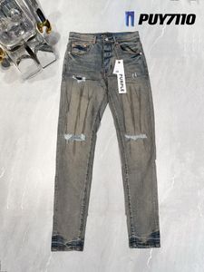24SS Nowe projektant dżinsowe purpurowe markę modne mody High Street Jeans Make Old Raped Dżinsy Motorcycle Hip Hop dżinsy Slim Curne Dżinsy Rozmiar 29-40
