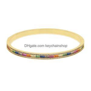 Altri braccialetti 18k oro arcobaleno placcato cz bracciale aperto per donne nuove donne alla moda splendida moda gioielli di moda colorf braccialetto dia 56 dhjew