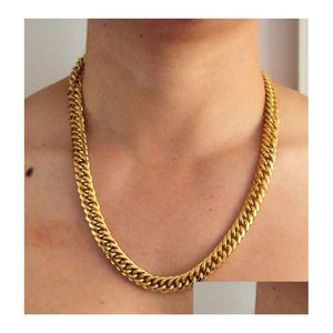 Kedjor Mens tunga gula guld kubansk länkkedjan halsband 23.6in riktiga människor modell 100% inte solida pengar. Släppleveranssmycken Dhgarden Dhwho