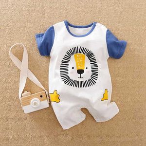 Rompers Baby Boys или Girls Romper Newborn 0-2 лет белые прекрасные львы короткие рукава боди моды младенец летний случайный комбинезон Y240530E2D7