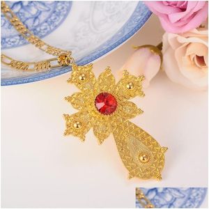 Pendant Necklaces Sky Talent Bao New Ethiopian Big Crystal Cross Necklaces. Gold Gf Eritrea Jewelry Ethiopia Ethnic Relius C Dhgarden Dhbha