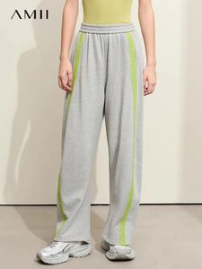 Amii minimalistyczne swobodne spodnie dla kobiet zimowe spodnie dresowe Kontrast Kolor szerokiej nogi elastyczne bawełniane bawełniane spodnie 12354064 240521
