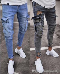Men039s Casual Jeans Teenage Clothing Jeans Men Designer Jogger Jean Big Pockets Design Pencil Pants Zipper Biker Jeans1262650