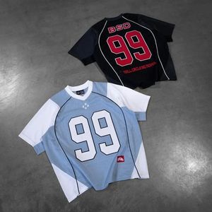 Summerna modna osobowość Mesh Dopasowanie koloru sportowego T-shirt męskie Y2K American Jersey Football Sports Style Para Tops 240527