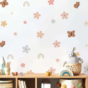 Boho akvarellblommor Rainbow Butterfly Nursery Stickers for Kids Rooms Living Room Decor Wall Decals Wallpaper L2405