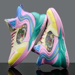 Color Contrast Professional Basketball Shoes Youth Pink Blue Green Casual Sneakers Mens Anti Slip Sports Trainers