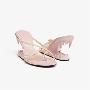 2024 lady leather patent sandals special-shaped chunky Teeth high heels women Dress Peep toes round open toe slipper wedding shoes Narrow Band slip on siz 34-43 weave
