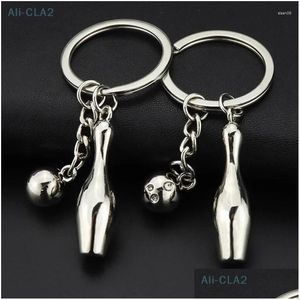 Keychains Lanyards 1Pc Alloy Bowling Ball Pendant Car Key Ring Purse Bag Ornament Keychain Sports Lover Club Gift Drop Delivery Fas Dha5L