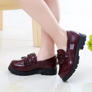 Girls Leather Shoes Casual Princess Bowknot Lowtop Slipon Soft Bottom Loafers For Kids Children Spring Autumn 240529