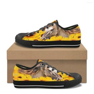 Casual Shoes Fashion Art Sunflower Horse Print Flat For Women Preppy Classic Lace-Up Low Top Canvas Girls Outdoor Sneakers