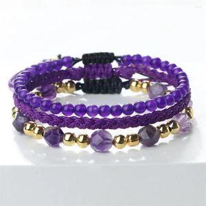 Strand Boho Rope String Bracelets & Bangle Handmade 3pcs/set Pink Purple Green Natural Stone Charm Beads Bracelet For Women Men Jewelry