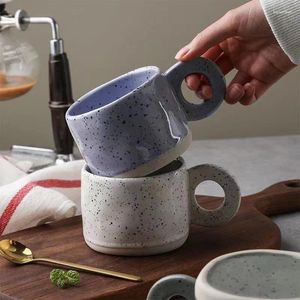 Mugs 300ml Creative Ring Handle Ceramic Mug Candy Color Milk Coffee Cup Office Home Drinkware Microwave Oven Hand-squeezed Couple