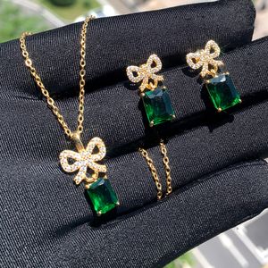 100% 925 Sterling Silver Micro Pave Square Green CZ Elegant Pendant Necklace for Women Anniversary Party Trend Jewelry