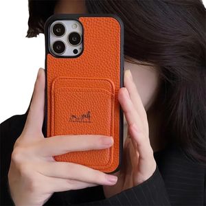 Luxury Leather iPhone 14 Pro Max phone Cases Designer 15 ProMax 15Plus 13 12 11 XR unisex Classic Pattern Back Cover H nameplate Decoration iPhone Case with card slot