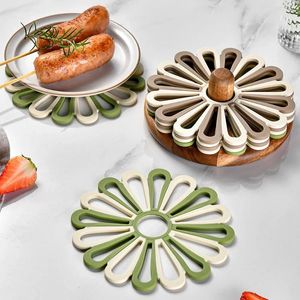 Table Mats 6Pcs Nordic Silicone Placemats Flower Relief Embossed Round Heat Insulation Non-Slip Tablemat Decor Tableware Dining Mat