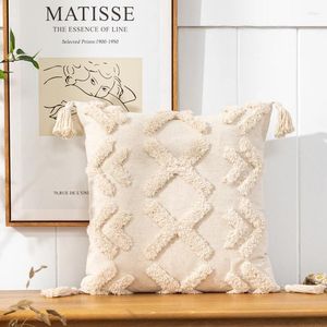 Pillow 45x45cm Cover Beige Home Decoration Tassels Tufted Geometric For Sofa Bed Chair Living Room