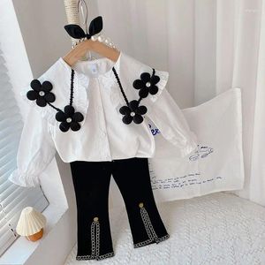 Zestawy odzieży Białe garnitury Dziewczęce Black Bell-Bottoms 2024 Spring Baby Western Style Ubrania dla dzieci Dwuczęściowe