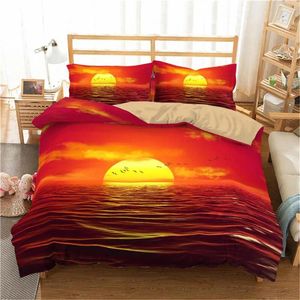 Sängkläder sätter hemsky 3D Blue Sea Set Sunrise Print Däcke Cover Moon Scenery Comporter med Pillowcase King Size