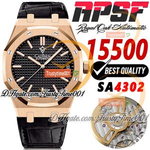 APSF V2 15500 SA4302 Automatic Mens Watch Ultra Thin 41mm 18K Rose Gold Black Textured Dial Stick Markers Leather Straps Super Edition trustytime001 Wristwatches