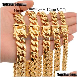 Chains 8Mm/10Mm/12Mm/14Mm/16Mm Stainless Steel Jewelry 18K Gold Plated High Polished Miami Cuban Link Necklace Men Punk Curb Chain But Dhgoz