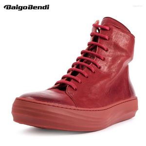 Boots US6-10 Men Full Grain Leather Red Lace Up Zip Cool Boys Trendy Winter Sneakers White Shoes Flats