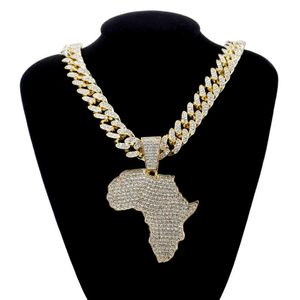 Fashion Crystal Africa Map Pendant Necklace for Women's Hip Hop Accessories Smycken Halsband Choker Cuban Link Chain Gift X0509 300J