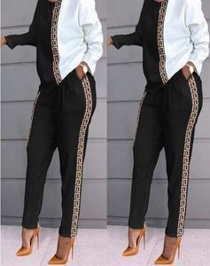 Designer women two piece set pants outfits fashion patchwork print long sleeve loose hoodie and pants casual tracksuits ladies Jog5558035