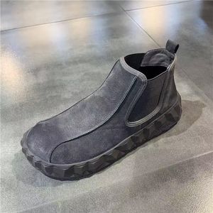 2024 Winter Men 's Boots 레트로 가죽 두꺼운 밑창 편안한 가벼운 가볍고 따뜻한 면화 캐시미어 패션 캐주얼 비 슬명