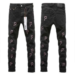 Lila varumärke jeans amerikanska high street lila varumärkesdesigner jeans män retro tvätt trender nödställda lapp graffiti smal fit hål casual jean mode hip jeans 01