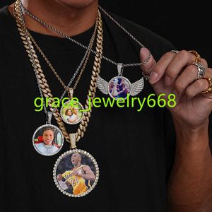 Hiphop smycken män kvinnor 18k guld pläterad isad ut zirkon diamant anpassad tomt fotominneslås hänge bild halsband