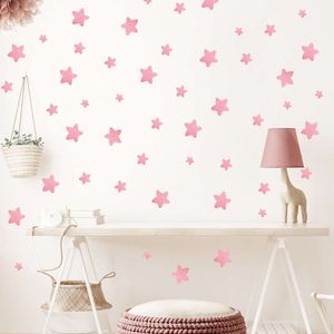 60pcs Pink Stars Shape Stickers for Bedroom Living Baby Girl Decoration Kids Nursery Room Wall Decals Murals L2405