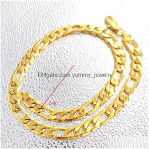 Chains 24 K Solid Fine Figaro Chain Link Necklace 12Mm Mens Real Yellow Gold Stamp Standard Birthday Christmas Gift Drop Delivery Jewe Dhboj