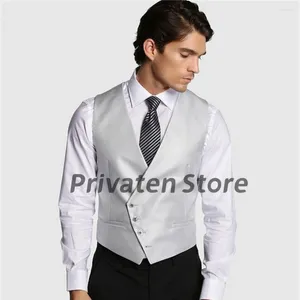 Men's Vests For Men Silver Sleeveless V-Neck Satin Fashion Soft And Cool 2024 Arrival Wedding Tops Male Clothing Chaleco