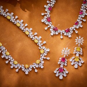 Orecchini in stile collezione designer Necklace Women Lady Inlay Yellow Oval Oval Oval Oval Diamond Floomes Set di gioielli oro placcati