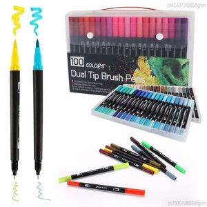 24/12/48/100 Colore Dual Tip Art Marker WaterColor Pennello Fineliner Penna doppia Testa Fine per la pittura da disegno