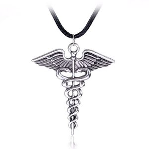 Klassisk mode caduceus medicin symbol antik sier färg hänge korta lång kedja halsband smycken för män kvinnor gåva