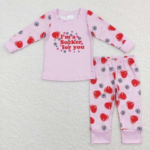 Roupas conjuntos de roupas por atacado meninas adoram pijamas crianças do dia dos namorados camisa de cow corações de vaca rosa