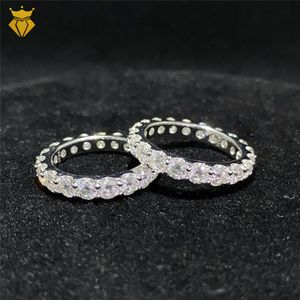 VVS Moissanite Diamond Eternity Ring Excelente corte redondo Moissanite Gemstone noivado anel de casamento S925 anel cubano