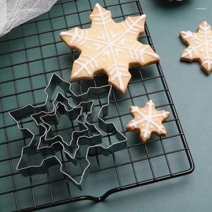 Baking Moulds 3pcs/set 3D Christmas Snowflake Cookie Cutter Stainless Steel Fondant Biscuit Embossing Mold Accessories Kitchen Tools