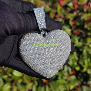 Iced Out Bling CZ Big Solid Heart Pendant Necklace Full Paved Fashion 5A Cubic Zirconia Hip Hop Luxury Women Lady Jewelry